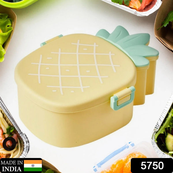 Kids Lunch Box Cute Pineapple Shaped Bento Box with Fork Spoon Snack Container Microwave Portable Office Lunch Box (1 Pc / With Spoon & Fork) - Justgrabit Inc.