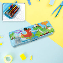Plastic Multipurpose Compass Box – Double Deck Pencil Case with 2 Compartments & Cartoon Organizer (1 Pc, Mix Design) - Justgrabit Inc.