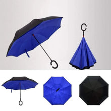 Plain design Windproof Upside Down Reverse Umbrella with C - Shaped Handle - Justgrabit Inc.