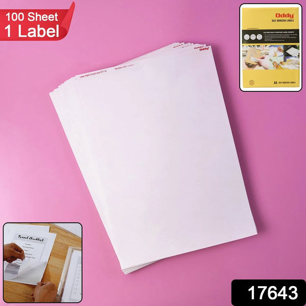 Oddy Self-Adhesive Label Sheets – A4 Full-Sheet Labels (100 Sheet) - Justgrabit Inc.
