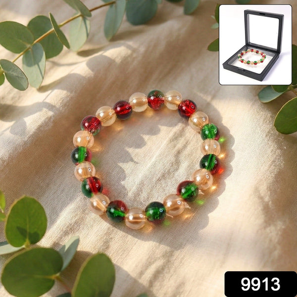 Multicolor Glossy Bead Stretch Bracelet (1 Pc) - justgrabit.in | Just Grab It