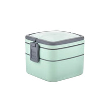 GREEN DOUBLE - LAYER PORTABLE LUNCH BOX STACKABLE WITH CARRYING HANDLE AND SPOON LUNCH BOX , Bento Lunch Box - Justgrabit Inc.
