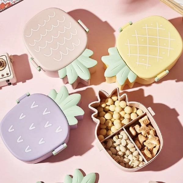 Kids Lunch Box Cute Pineapple Shaped Bento Box with Fork Spoon Snack Container Microwave Portable Office Lunch Box (1 Pc / With Spoon & Fork) - Justgrabit Inc.