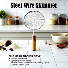 Stainless Steel Wire Skimmer with Wooden Handle (1 Pc) - justgrabit.in | Just Grab It