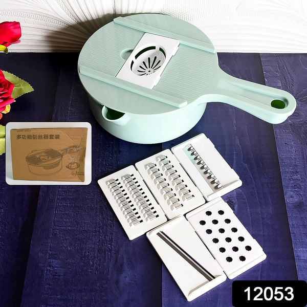 Vegetable Choppers with Drain Basket | 6 in 1 Vegetable Slicer Blades (1 Set) - justgrabit.in | Just Grab It