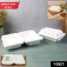 FresheeClamshell Takeaway Compostable Bagasse Food Box 9x6x3 Inch – 10 Pcs Pack - justgrabit.in | Just Grab It