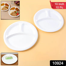 Freshee 10 Inch 3 - Compartment Round Compostable Bagasse Plate (10 Pc) - justgrabit.in | Just Grab It