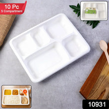 5 - Compartment Rectangle Lunch Compostable Bagasse Plate – 10 Pcs Pack - justgrabit.in | Just Grab It