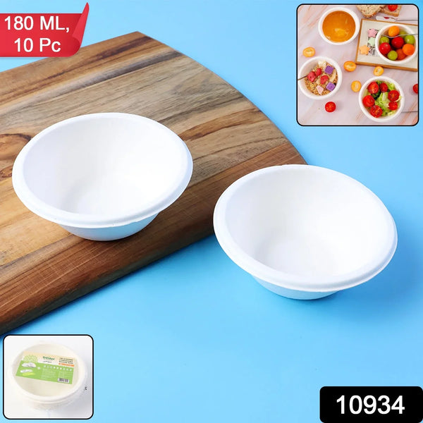 Freshee 180 ml Round Compostable Bagasse Bow (10 Pc) - justgrabit.in | Just Grab It