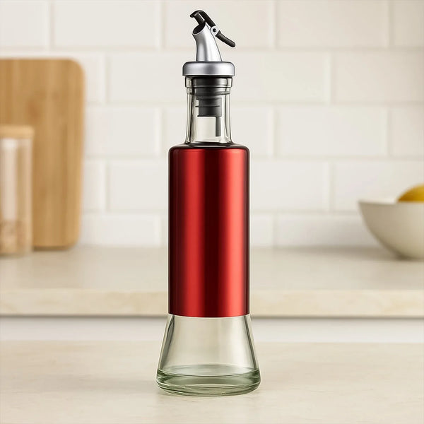 Glass Oil Dispenser with Plastic Covering, Oil and Vinegar Bottle (300 ml) - Justgrabit Inc.