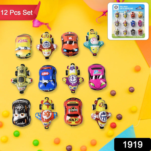 Mini Pull Back Car & Aeroplane PVC Plastic Pull Back Car Cartoon Toys (12 Pcs Set) - justgrabit.in | Just Grab It