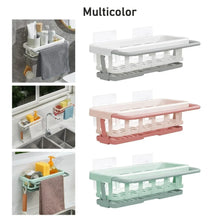 Multipurpose Platic Hanging Drain Rack Retractable Sponge Storage Hanging Rack With Adhesive Hook for Kitchen and Bathroom Dishcloth Holders Basket Drying Tray Organizer - Justgrabit Inc.