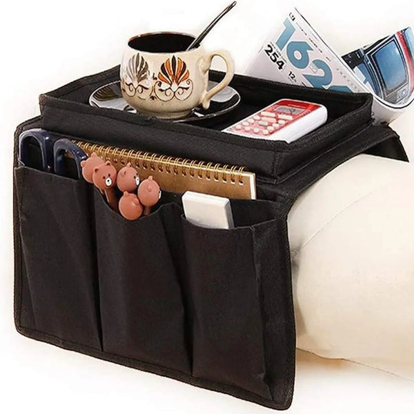 Sofa Arm Rest Hanging Storage Bag, Storage Bag for Sofa Ideal for Sorting Magazines Books (Black) - justgrabit.in | Just Grab It