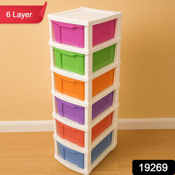 6 - Layer Multi - Colored Plastic Storage Drawer Cabinet - justgrabit.in | Just Grab It