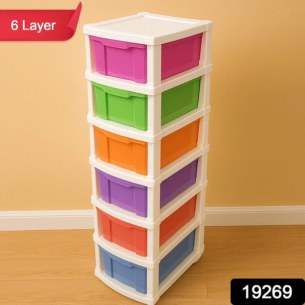 6 - Layer Multi - Colored Plastic Storage Drawer Cabinet - Justgrabit Inc.