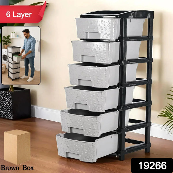 6 - Layer Heavy - Duty Plastic Drawer Organizer Cabinet with Stone Texture Drawers - Justgrabit Inc.