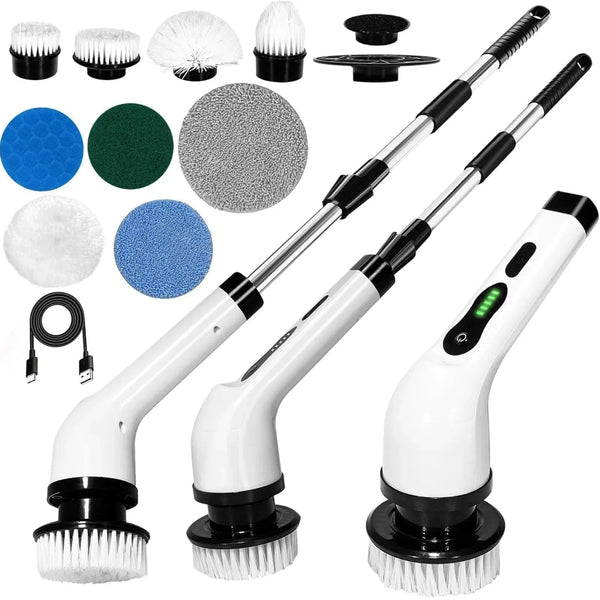 7 - in - 1 Electric Spin Scrubber Cleaning Brush with Extension Handle (1 Set) - Justgrabit Inc.