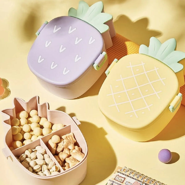 Kids Lunch Box Cute Pineapple Shaped Bento Box with Fork Spoon Snack Container Microwave Portable Office Lunch Box (1 Pc / With Spoon, Fork & Color Box) - Justgrabit Inc.