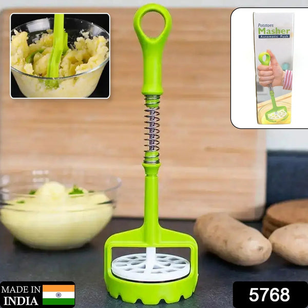 Multi Functional One - Handed Plastic Manual Mashed Potatoes Masher, Mash Sweet Potato Masher with Comfort Grip and Stainless - Steel Spring Design for Nonstick Pans (1 Pc) - Justgrabit Inc.
