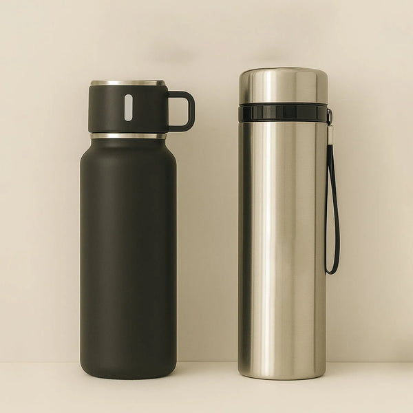 Stainless Steel Vacuum Insulated Water Bottle – 900ML Approx, Leak - Proof, Wide Mouth with Hanging Strap (Mix Color) - Justgrabit Inc.