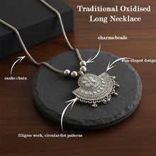 Oxidised Silver - Tone Traditional Long Necklace (1 Pc) - justgrabit.in | Just Grab It