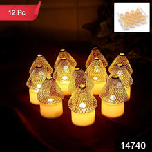 Set of 12 Decorative LED Flameless Candle Lights with Golden Net Cover - Justgrabit Inc.