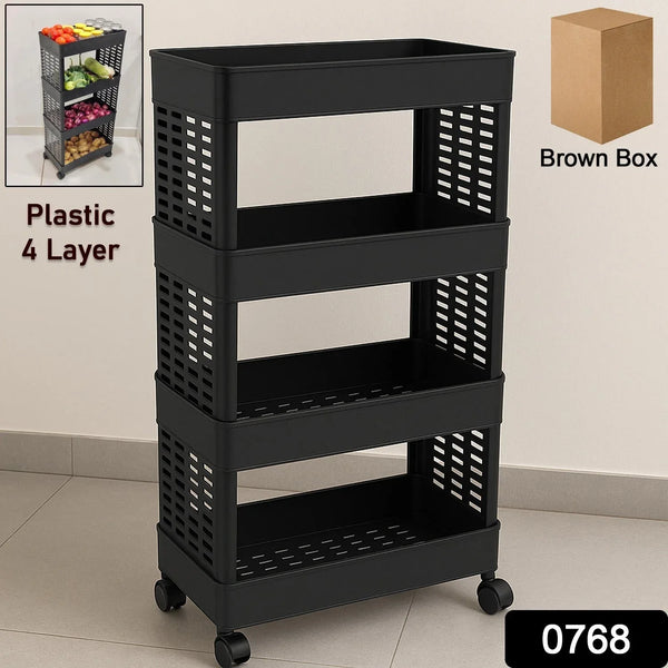 4-Layer Plastic Storage Rack with Wheels - Justgrabit Inc.