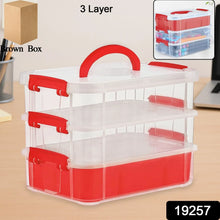 3 - Layer Multi - Purpose Transparent Plastic Storage Carry Box with Handle - Justgrabit Inc.