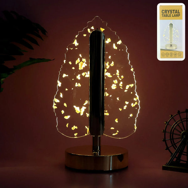 Premium Golden Crystal Leaf - Shaped LED Table Lamp (1 Pc) - justgrabit.in | Just Grab It