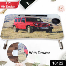 Multi - Purpose Laptop Desk for Study and Reading with Foldable, Cupholder & Drawer (1 Pc / Mix Catoon Design / 58×38 Cm) - justgrabit.in | Just Grab It