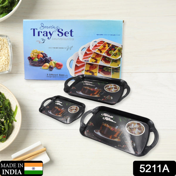 Serving Tray Set (Pack of 3 Pcs / Multicolor / Mix Size) - justgrabit.in | Just Grab It