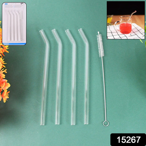 4 Pcs Reusable Glass Straws with 1 Cleaning Brushes - justgrabit.in | Just Grab It