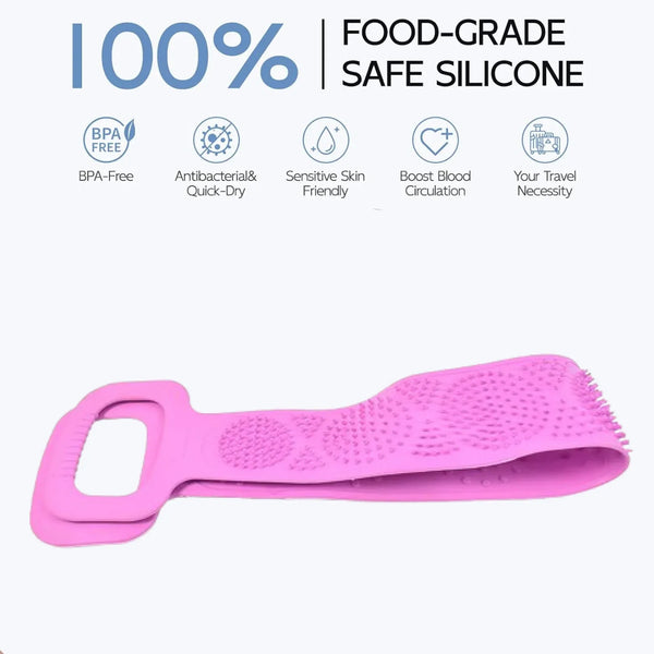 Silicone Body Back Scrubber Double Side Bathing Brush for Skin Deep Cleaning, Scrubber Belt - Justgrabit Inc.