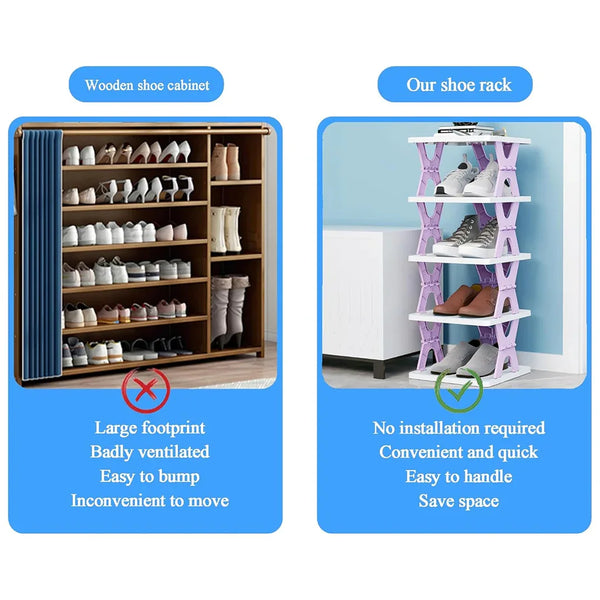 Foldable Shoe Rack (1 Pc, 8 Layers): Space - Saving, Entryway Storage - Justgrabit Inc.