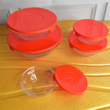Modern Glass Bowl Set, Mixing / Storage Bowls with Red Lids (5 Pcs Set) - justgrabit.in | Just Grab It
