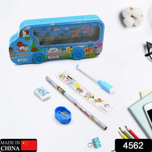 Bus Shape Compass Box for Boys, Kids School Accessories | Pencil Box with Wheels for Girls and Kids, String Operated Case Students School Supplies - Stationery Set Organizer Birthday Return Gift for Kids - Justgrabit Inc.