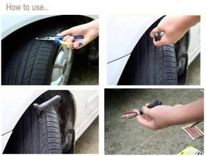 Puncture Repair Kit Tubeless Tyre Full Set with Nose Pliers, Rubber Cement and Extra Strips for Cars, Bikes - Justgrabit Inc.