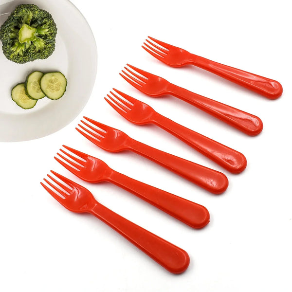 Plastic Fork Spoon, Fork Spoon Set, Fruit Fork Spoon Set | Baby Fork Spoon/Vegetable Fork Spoon, Plastic Salad Spoon, Dessert Spoon (6pc set) - justgrabit.in | Just Grab It