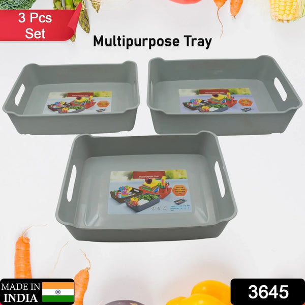 Multipurpose Organising & Storage Plastic Tray, Fruit & Vegetable/ Multi Purpose Tray, Organizer for Kitchen, Countertop, Cabinet, Bathroom Plastic Storage Basket For Store Fruits, Vegetables, Magazines, Cosmetics, Stationary Set of 3 - Justgrabit Inc.