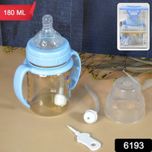 Plastic Baby Feeding Bottle with Handles, Cleaning brush & Straw (180 ML / 1 Pc) - justgrabit.in | Just Grab It