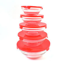 Modern Glass Bowl Set, Mixing / Storage Bowls with Red Lids (5 Pcs Set) - justgrabit.in | Just Grab It