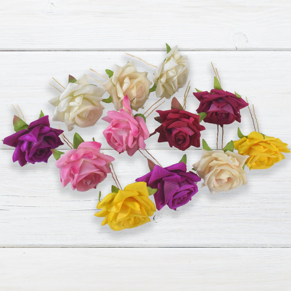 Colourful Flowing Flower Hair Pin (12 Pcs Set / Mix Color) - justgrabit.in | Just Grab It