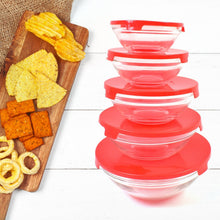Modern Glass Bowl Set, Mixing / Storage Bowls with Red Lids (5 Pcs Set) - justgrabit.in | Just Grab It