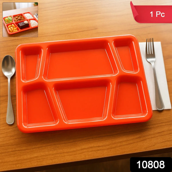 Plastic Multi - Compartment Rectangular Meal Serving Tray / Plate (1 Pc / Red) - justgrabit.in | Just Grab It