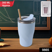 Stainless Steel Insulated Coffee Mug With Wooden Straw, Tumbler (350ml Approx) - Justgrabit Inc.