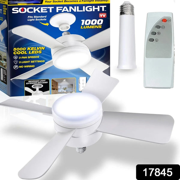 Original Cool LED Socket Fan Light – Ceiling Fan Replacement, 1000 Lumens/5000K, Remote Controlled (Remote Battery Not Included) - Justgrabit Inc.