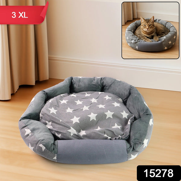3XL Extra - Large Star Pattern Round Pet Bed for Cats & Small Dogs - justgrabit.in | Just Grab It