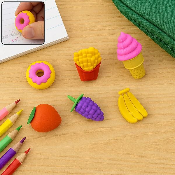 3D Food Fancy & Colorful Erasers – Cute Novelty Eraser Set for Kids & School Prize (1 Set / Mix Design & Color) - Justgrabit Inc.