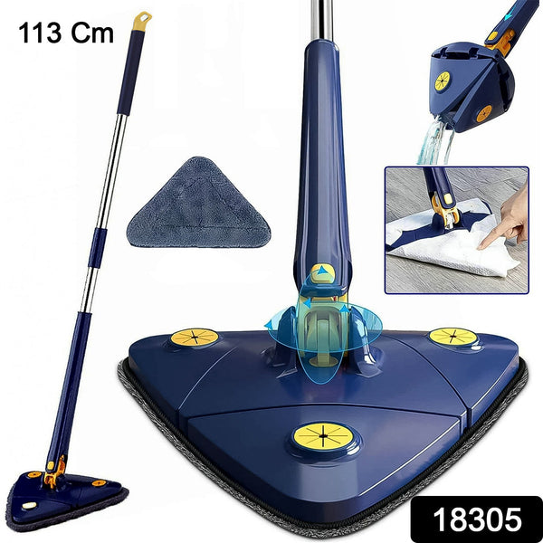 360° Rotatable Mop Triangle Mop with Long Handle (1 Pc / 113 Cm) - justgrabit.in | Just Grab It