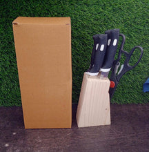 Kitchen Knife Set with Wooden Block and Scissors, Chhari (5 pcs, Black) - justgrabit.in | Just Grab It